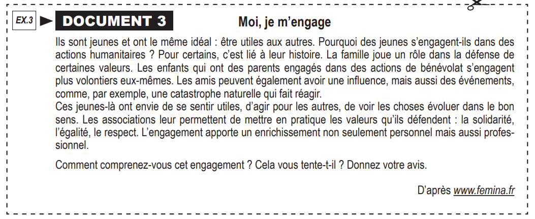 DELF B1 – MONOLOGUE SUIVI – DOCUMENT 3 – “Moi, Je M’engage”Français ...